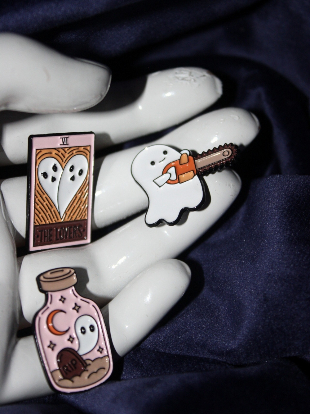 Cute Ghost Enamel Pin Set in White, Pink, Orange - $5 Each Unbranded